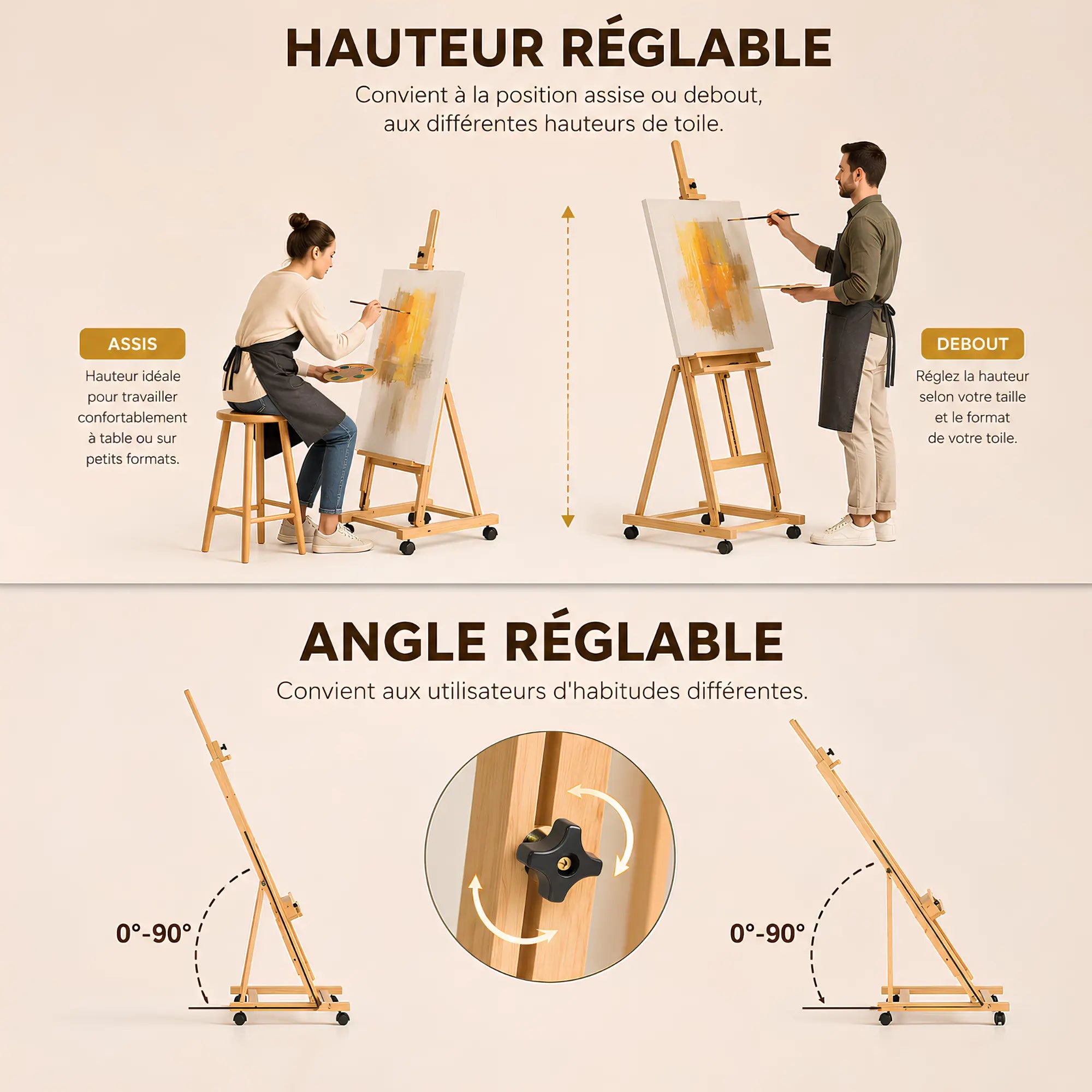Chevalet en bois format cadre H