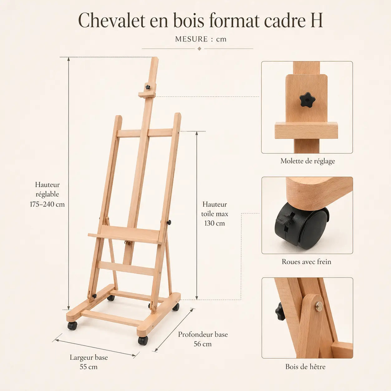 Chevalet en bois format cadre H 