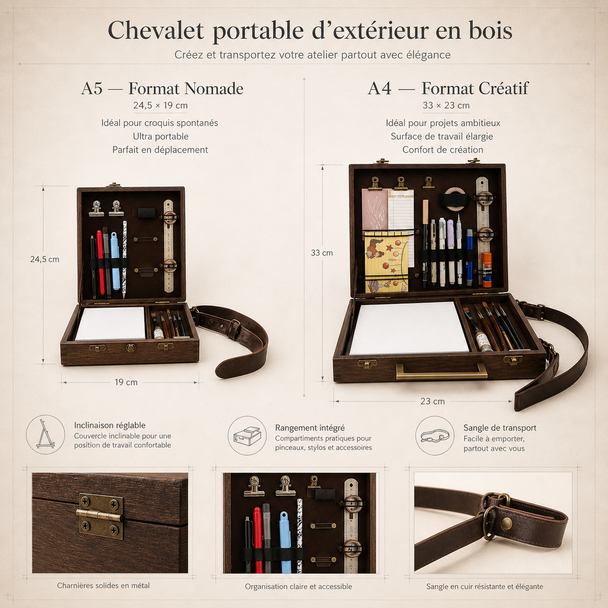 Chevalet portable d’extérieur en bois 