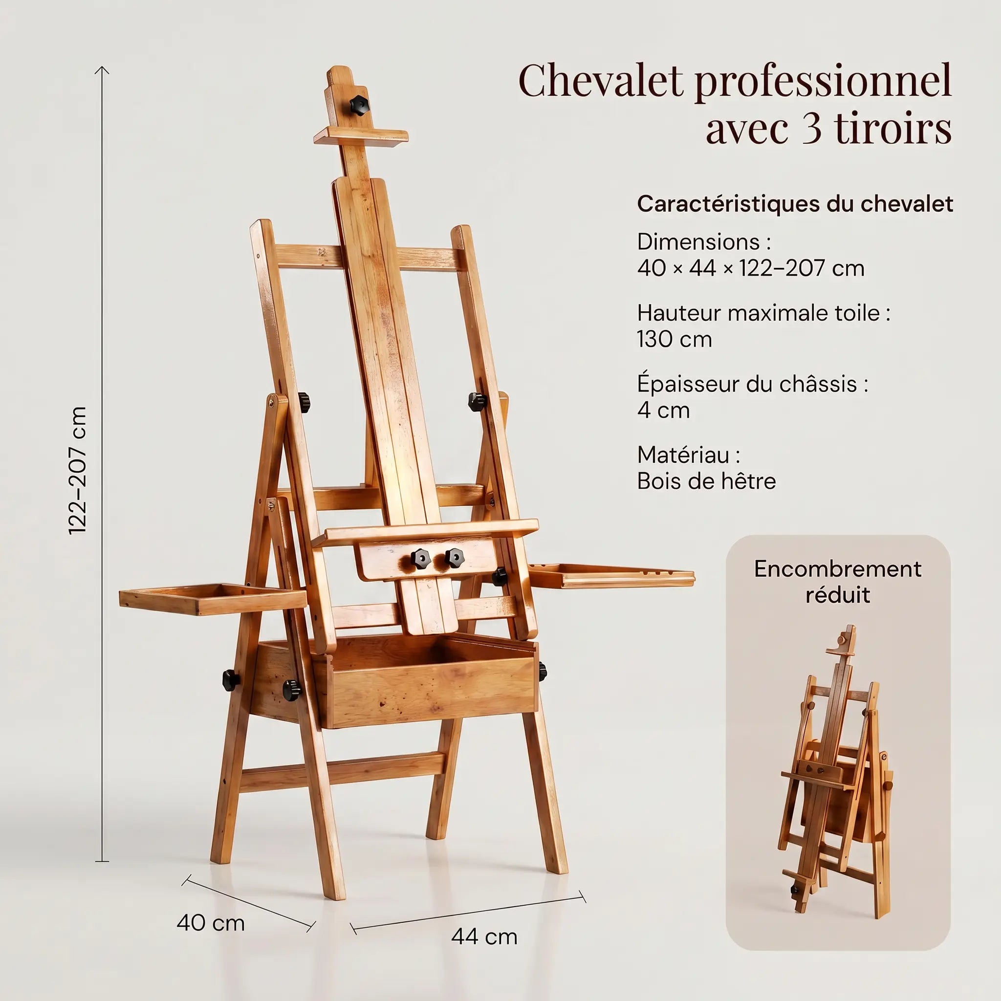 Chevalet professionnel avec 3 tiroirs 