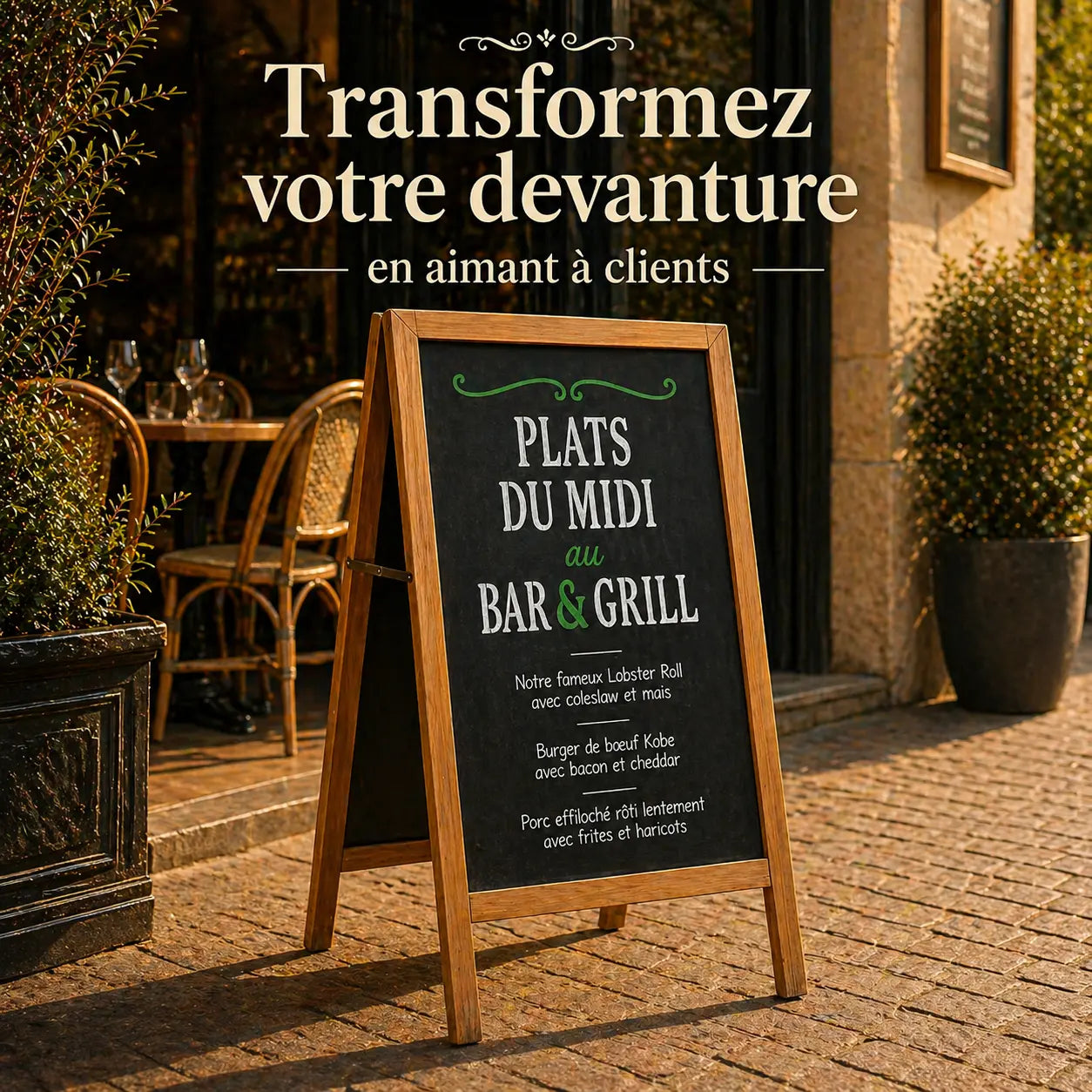 Chevalet trottoir tableau noir en bois 