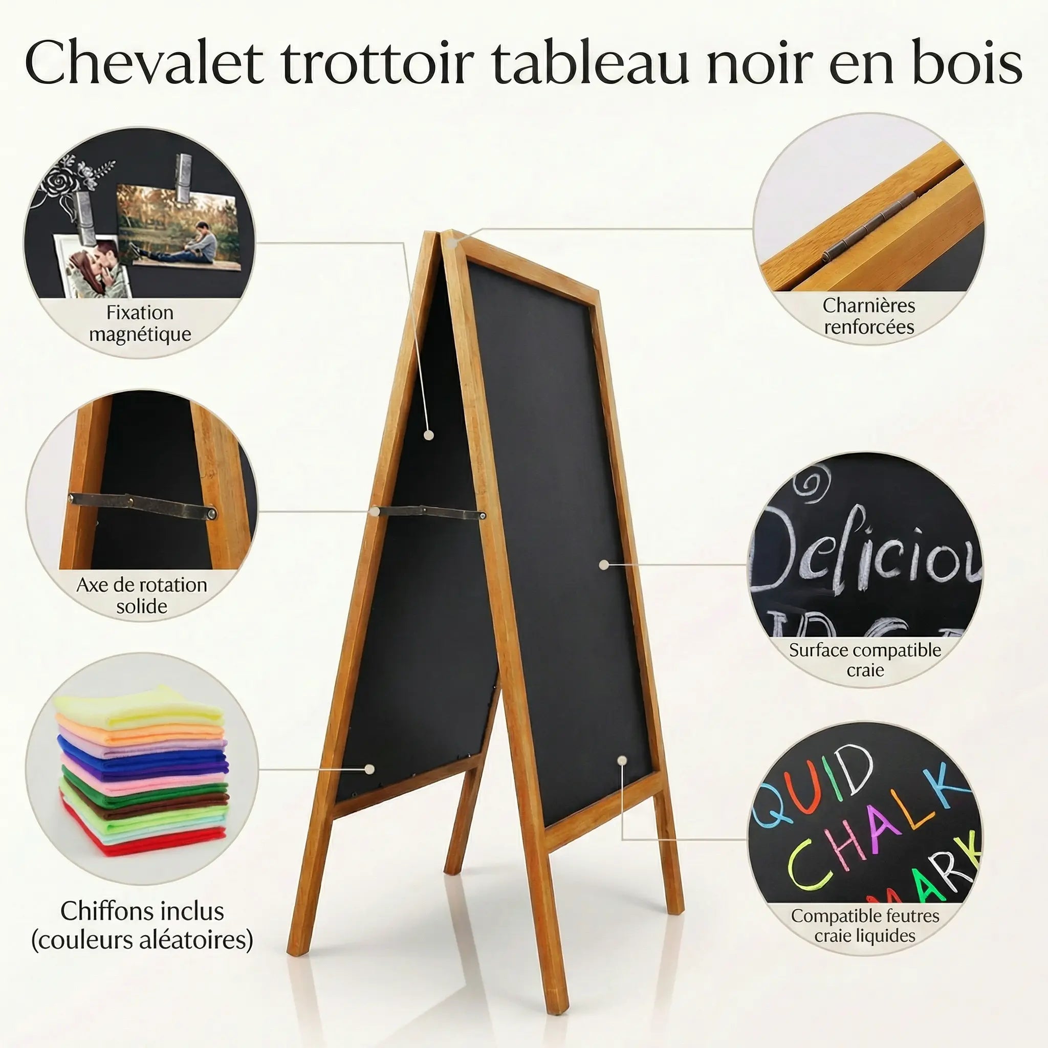Chevalet trottoir tableau noir en bois