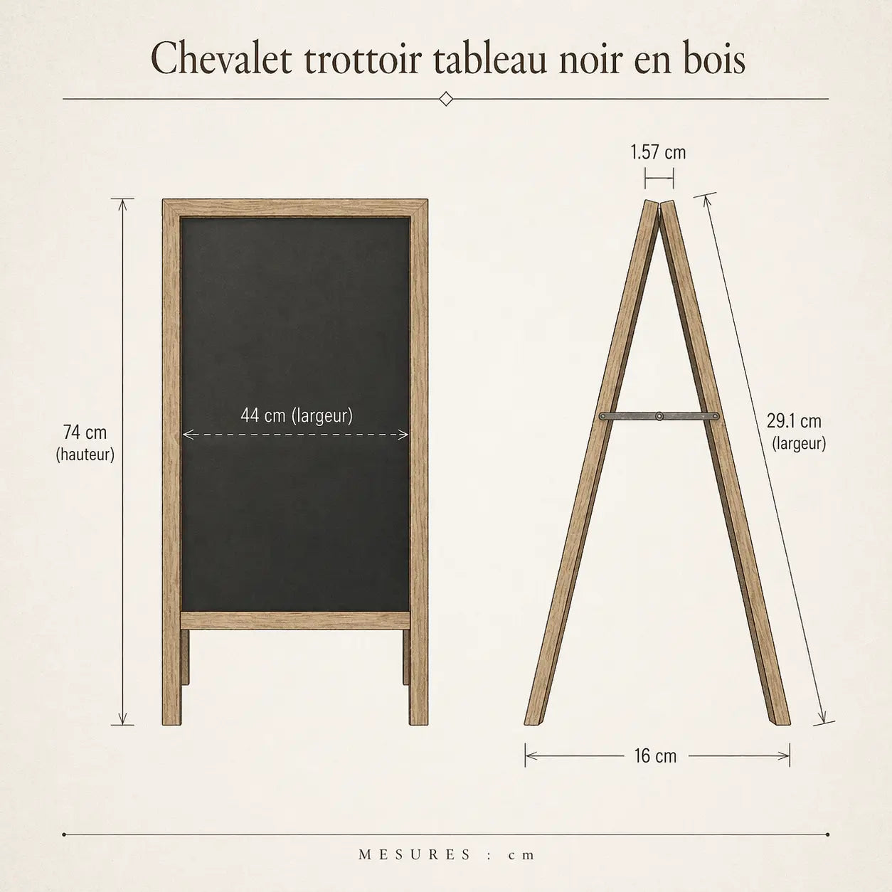 Chevalet trottoir tableau noir en bois 