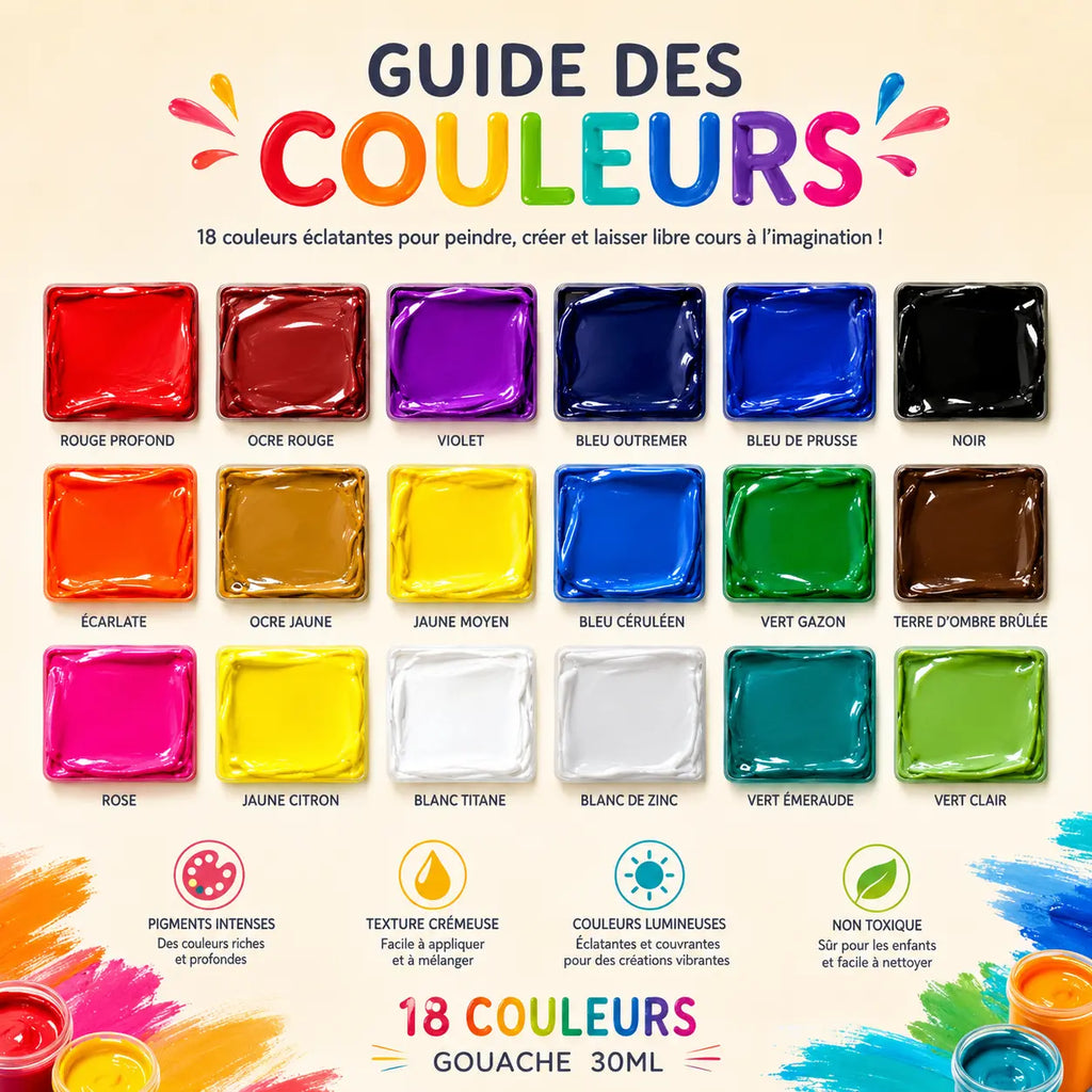 Gouache pour enfant set 18 couleurs 
