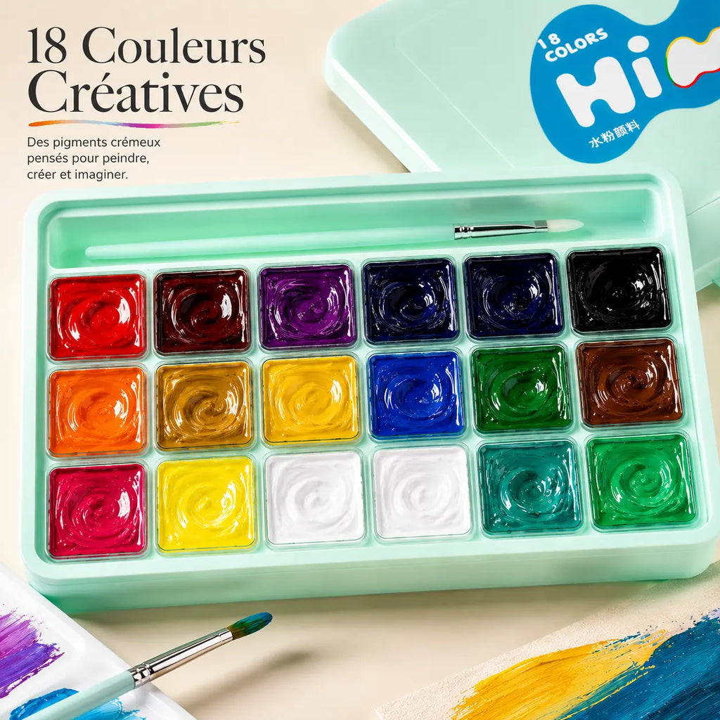 Gouache pour enfant set 18 couleurs 