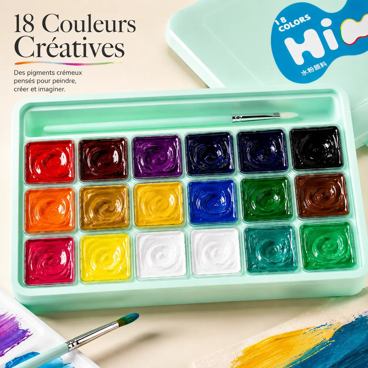 Gouache pour enfant set 18 couleurs 