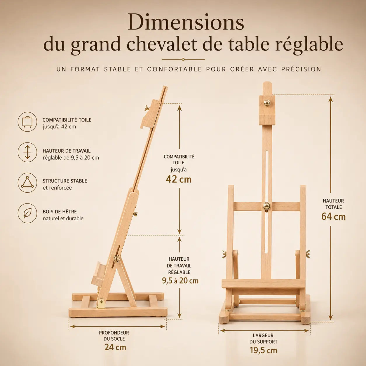 Grand chevalet de table réglable 