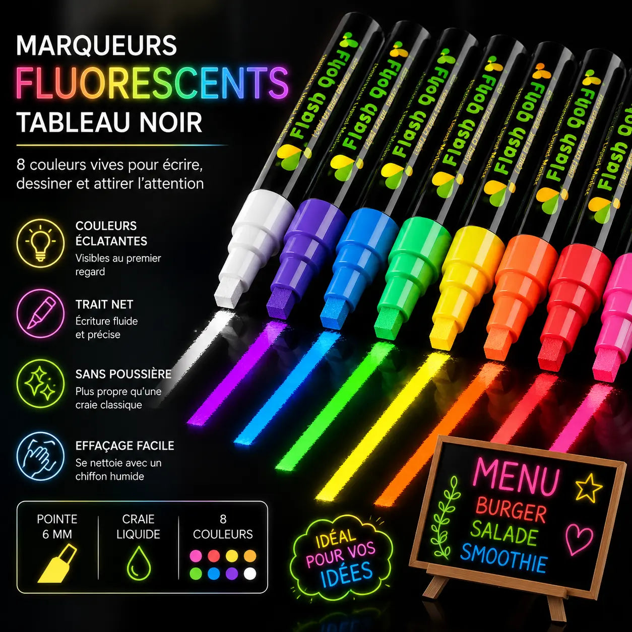 Marqueurs fluorescents tableau noir 