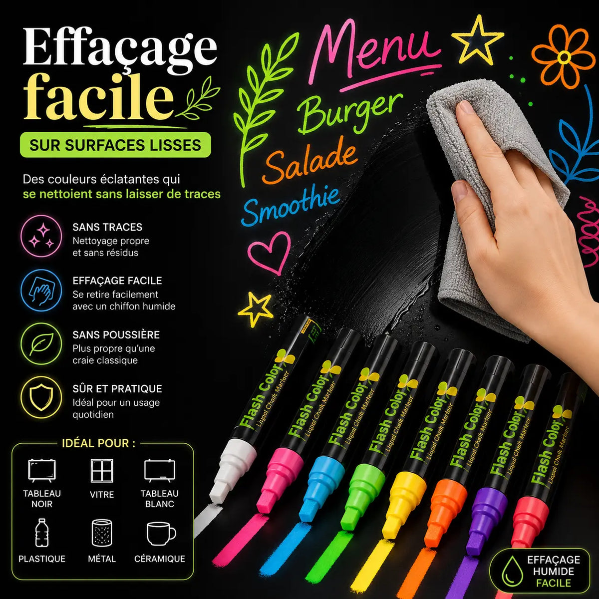 Marqueurs fluorescents tableau noir 