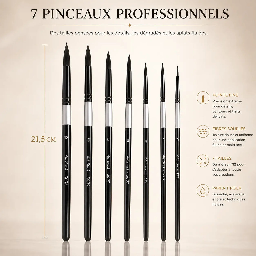 SET de 7 pinceaux pour gouache et aquarelle 