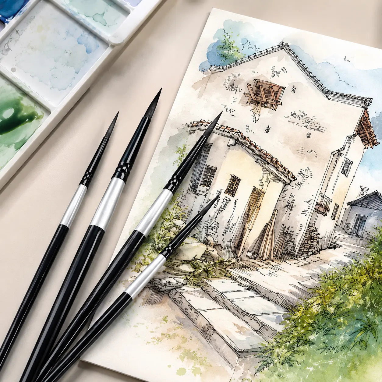 SET de 7 pinceaux pour gouache et aquarelle 