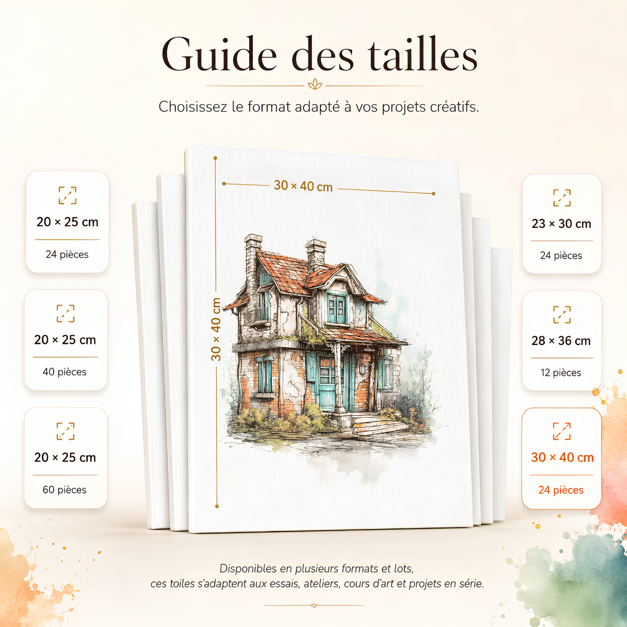 Toiles à peindre pour acrylique, huile et aquarelle