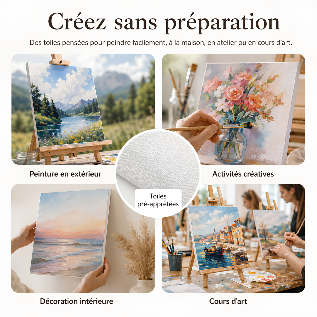 Toiles à peindre pour acrylique, huile et aquarelle