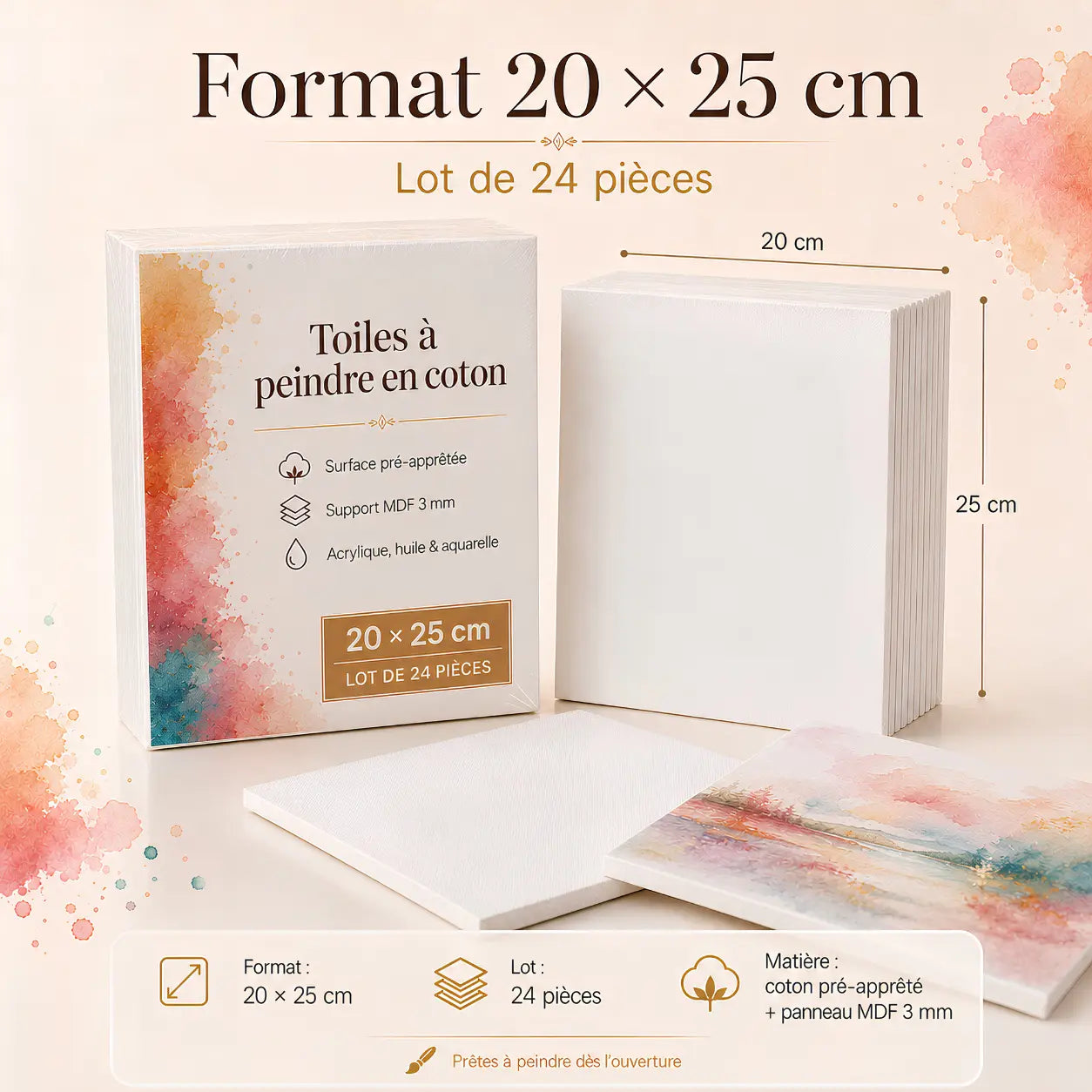 Toiles à peindre pour acrylique, huile et aquarelle
