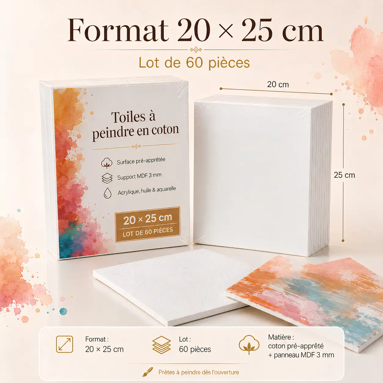Toiles à peindre pour acrylique, huile et aquarelle