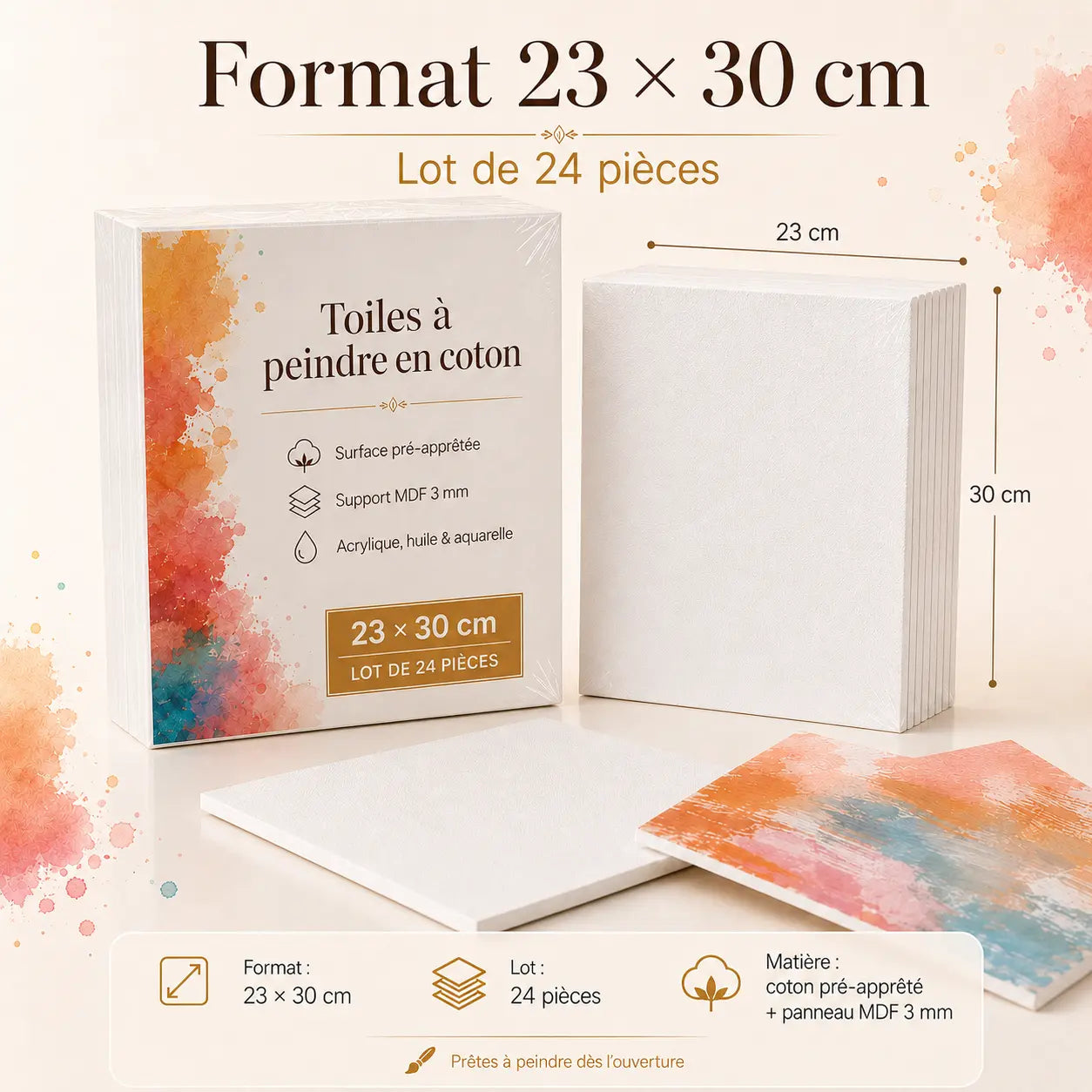 Toiles à peindre pour acrylique, huile et aquarelle