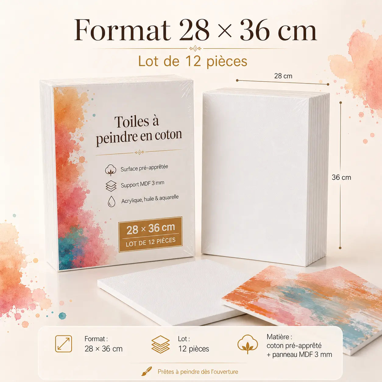 Toiles à peindre pour acrylique, huile et aquarelle